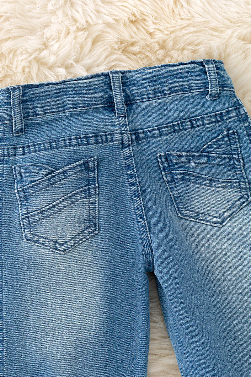 Side snap wide leg denim pants.
