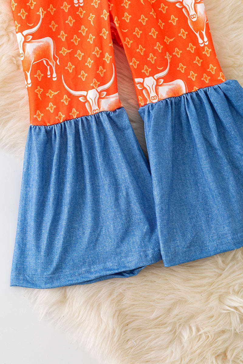 Orange long horn jumpsuit with front buttons. PNG50284