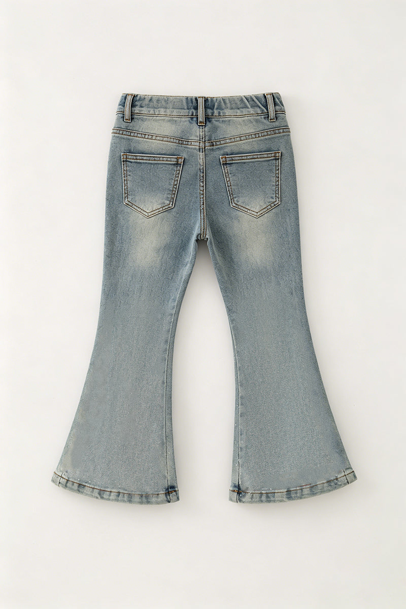 Bootcut denim pants with rhinestones & stretchy waistband. PNG60296 -A-