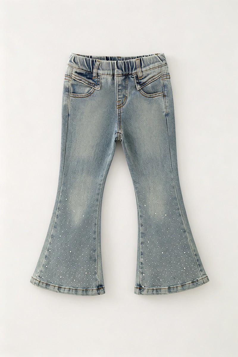Bootcut denim pants with rhinestones & stretchy waistband. PNG60296 -A-