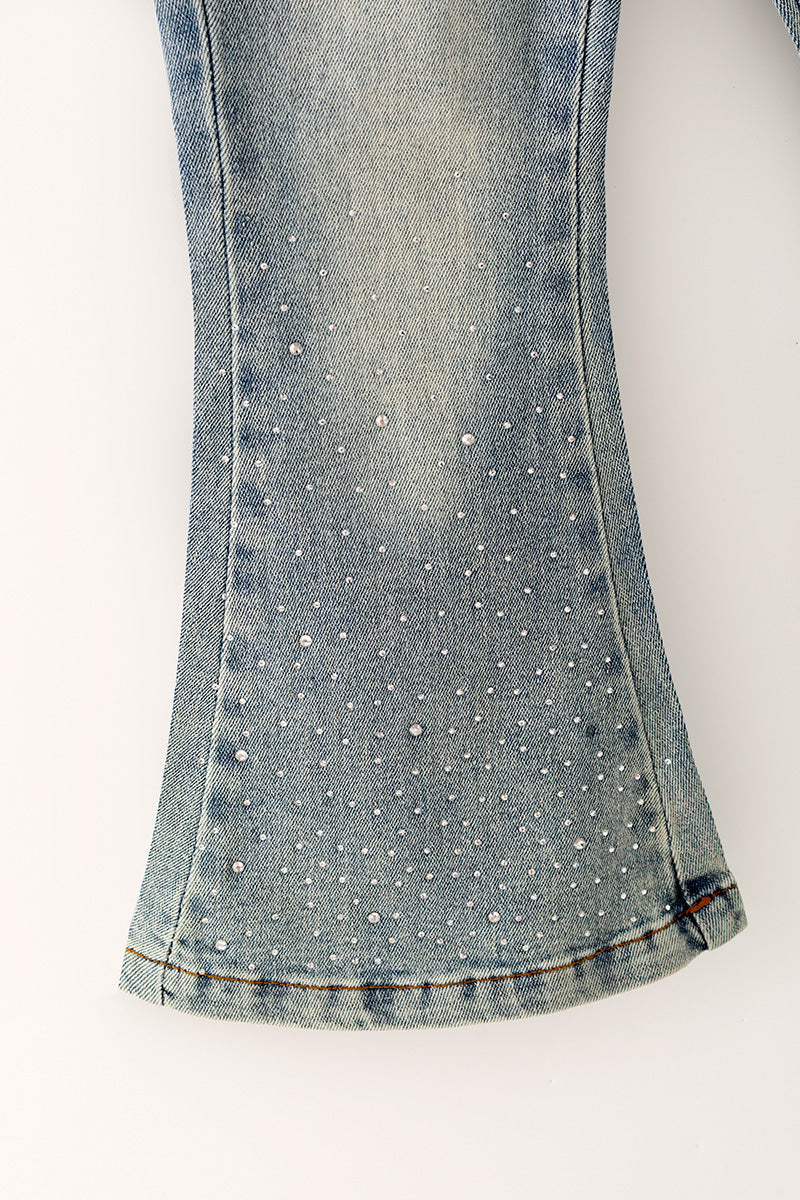 Bootcut denim pants with rhinestones & stretchy waistband. PNG60296 -A-