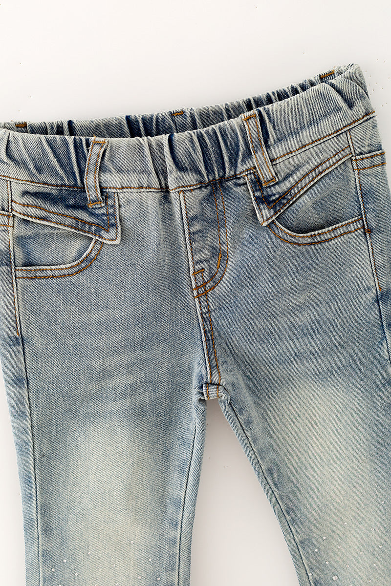 Bootcut denim pants with rhinestones & stretchy waistband. PNG60296 -A-
