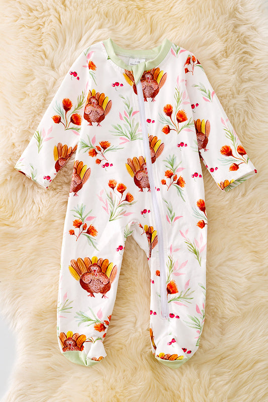 Turkey printed onesie perfect for Thanksgiving.