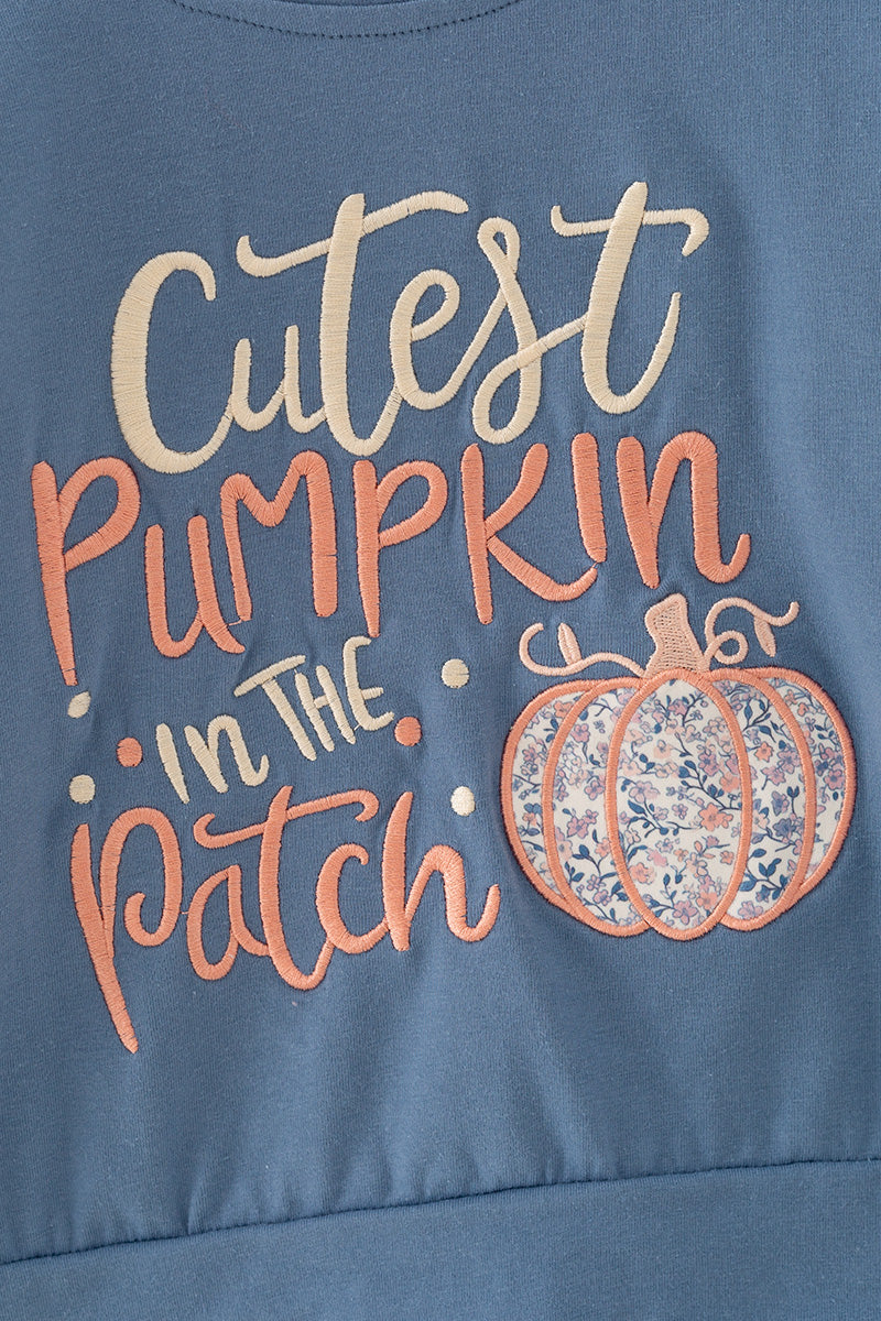 Cutest pumpkin in the patch. Blue top and floral bottoms. OFG62304 AMY