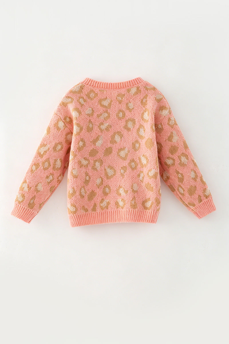 Coral animal print sweater w/front bows. TPG60522
