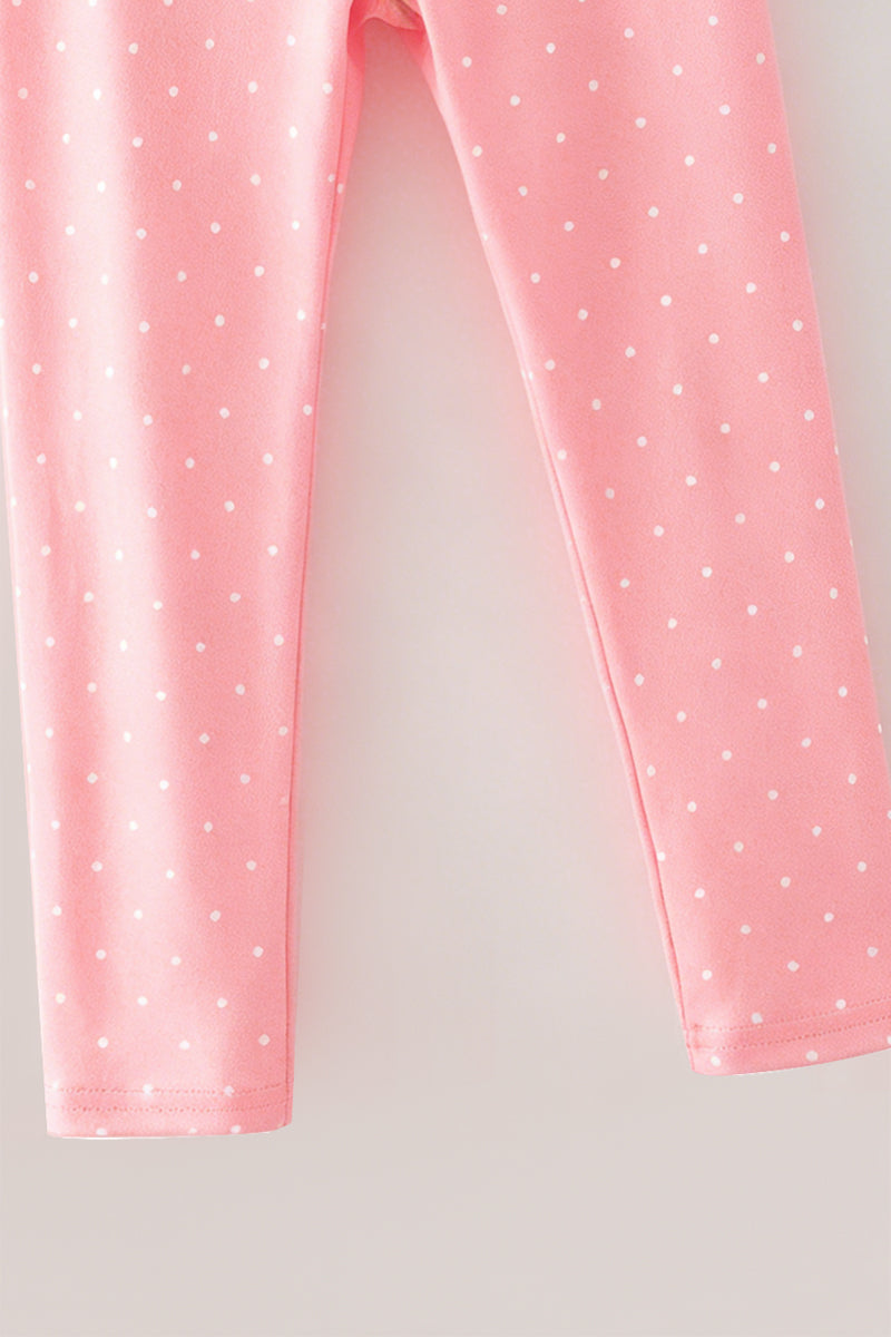 Pink polka dot tunic with pumpkin print and polka dot leggings. OFG62511