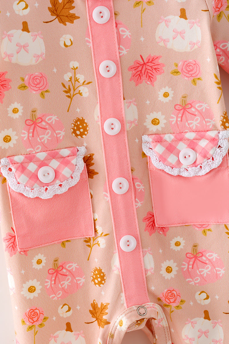 Creamy & pink pumpkin printed baby bodysuit. RPG64147