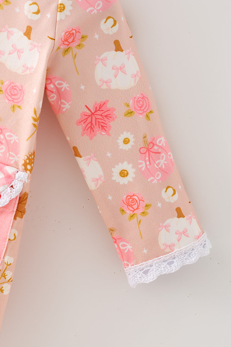 Creamy & pink pumpkin printed baby bodysuit. RPG64147