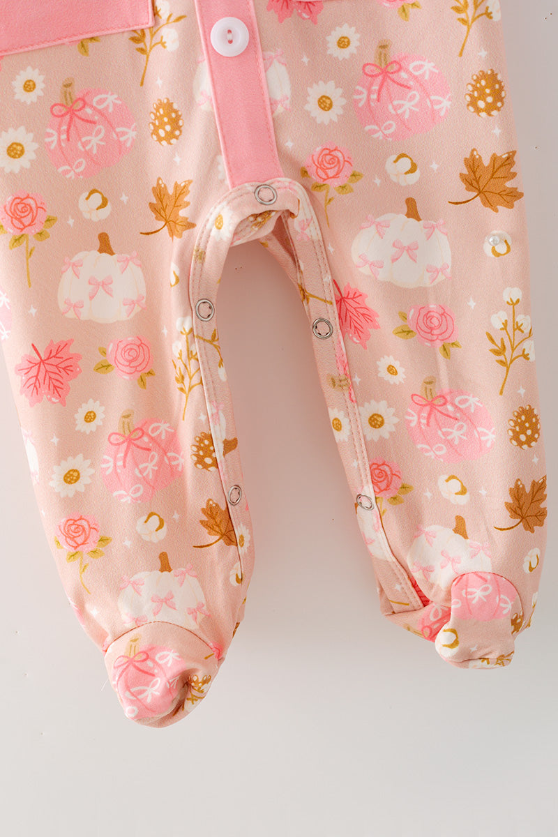 Creamy & pink pumpkin printed baby bodysuit. RPG64147