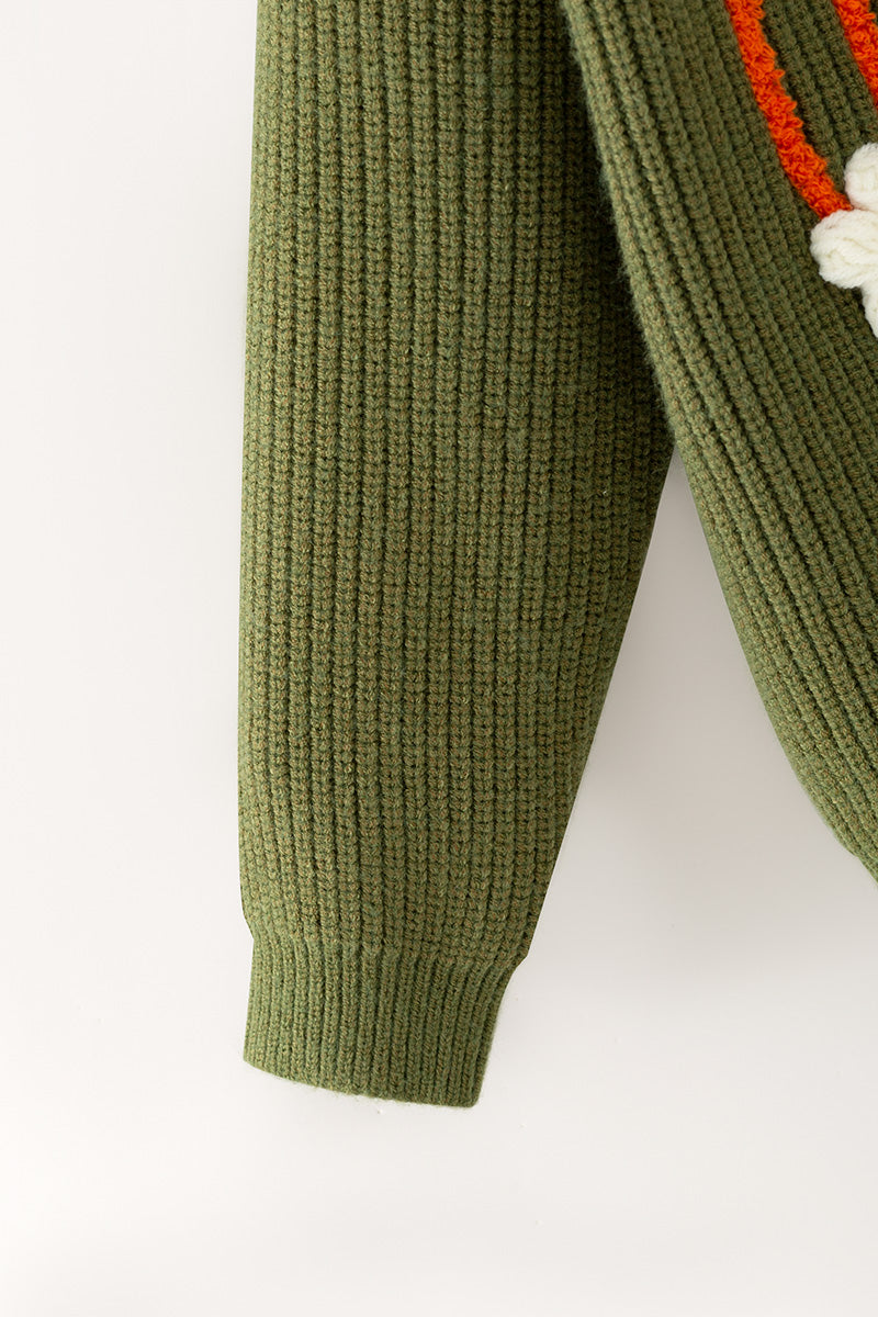 Olive green knit sweater w/ pumpkin embroidered. TPG60576 -M-