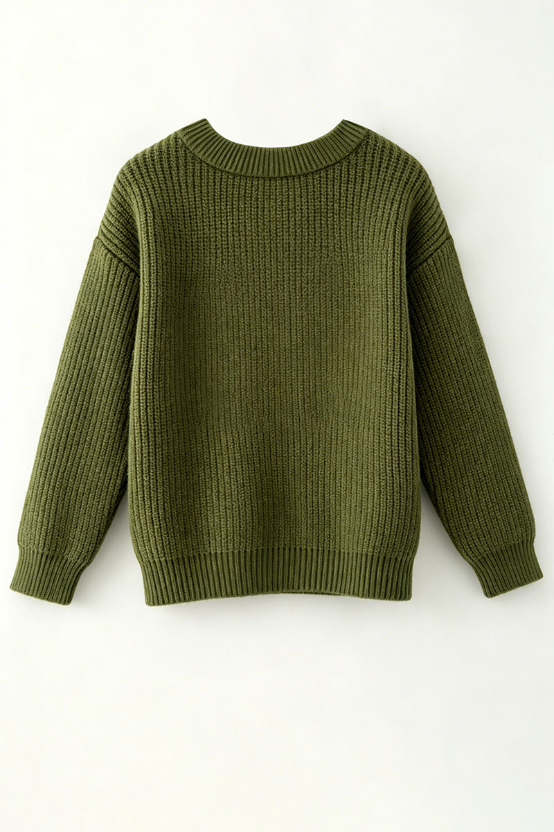 Olive green knit sweater w/ pumpkin embroidered. TPG60576 -M-