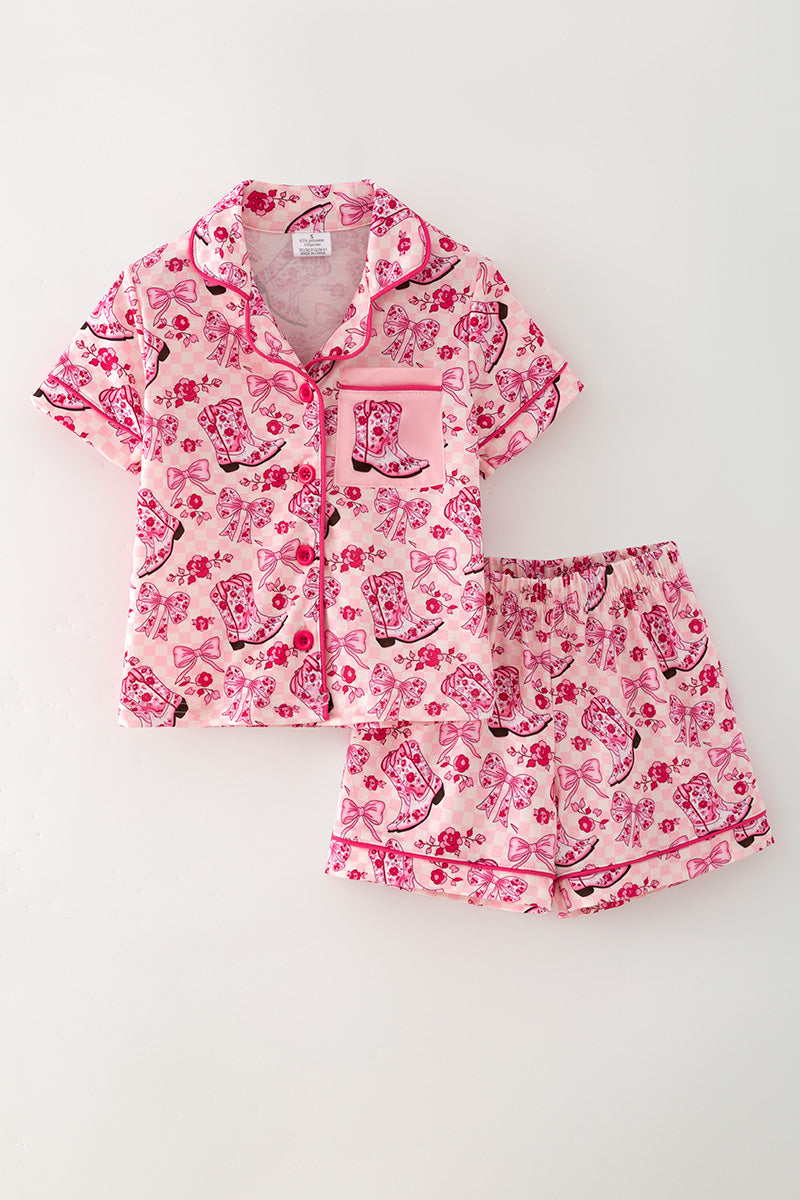 Boot printed button up pajamas set. PJG60364