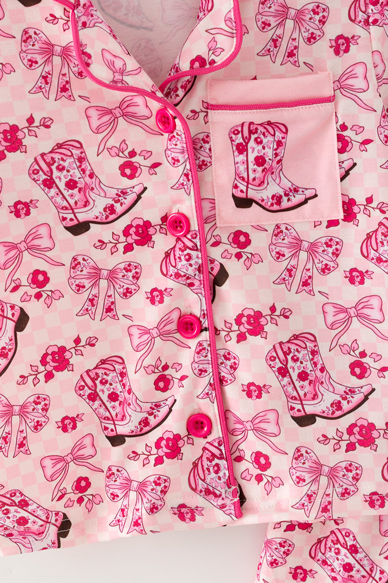 Boot printed button up pajamas set. PJG60364