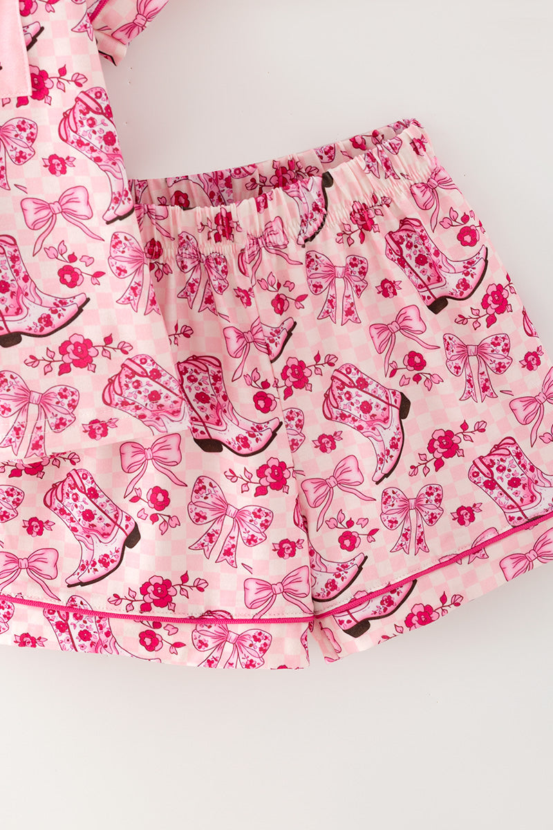 Boot printed button up pajamas set. PJG60364