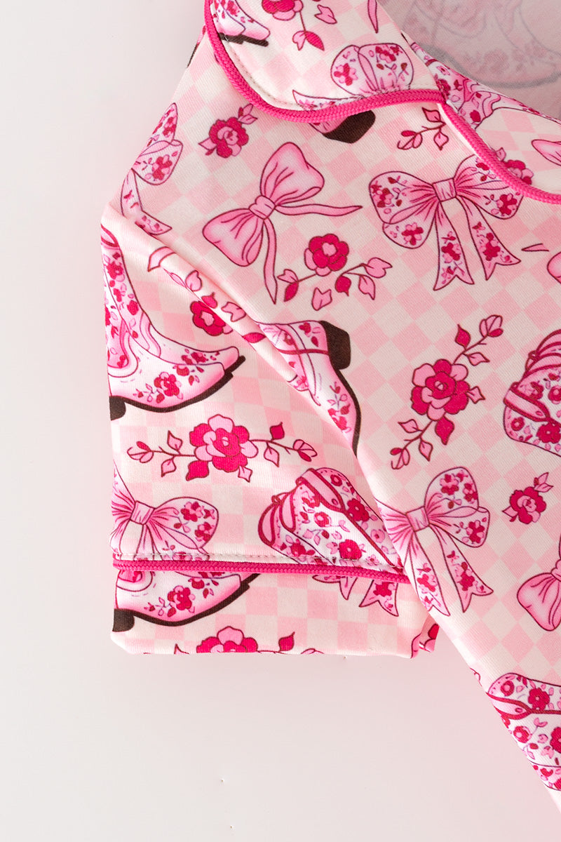 Boot printed button up pajamas set. PJG60364