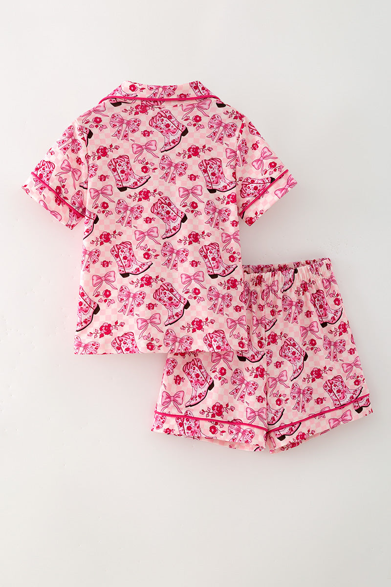 Boot printed button up pajamas set. PJG60364