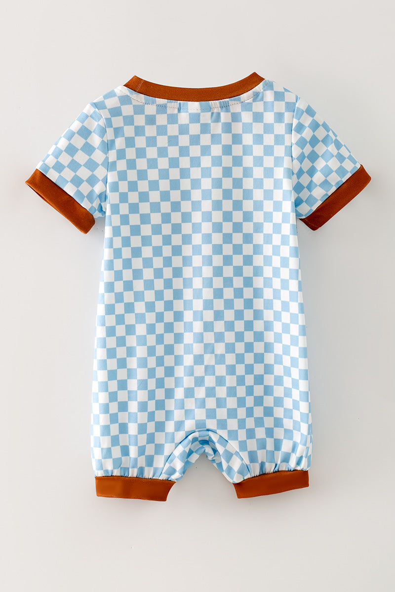 My first rodeo blue checkered with brown trim. RPB60576