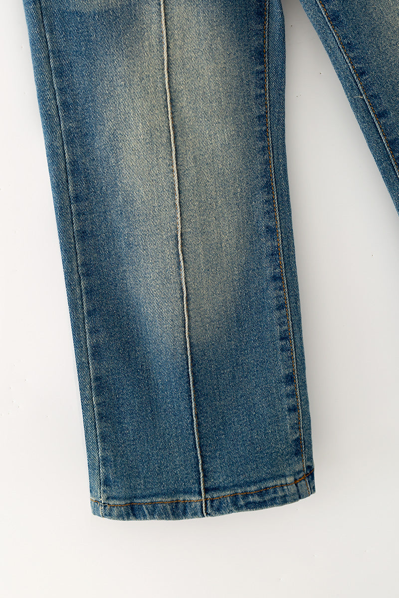 Straight cut denim pants with adjustable waistband. PNG60327 SOL