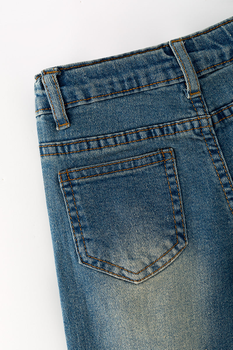 Straight cut denim pants with adjustable waistband. PNG60327 SOL
