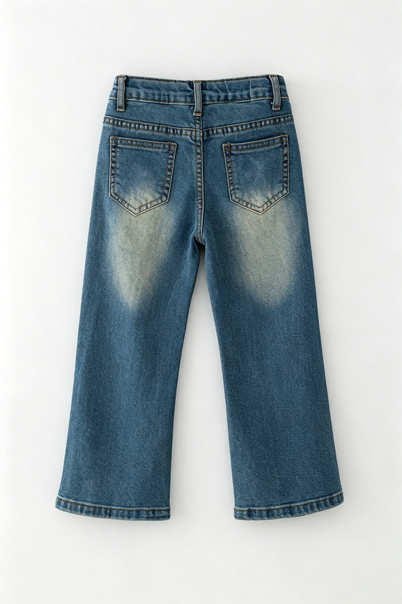 Straight cut denim pants with adjustable waistband. PNG60327 SOL