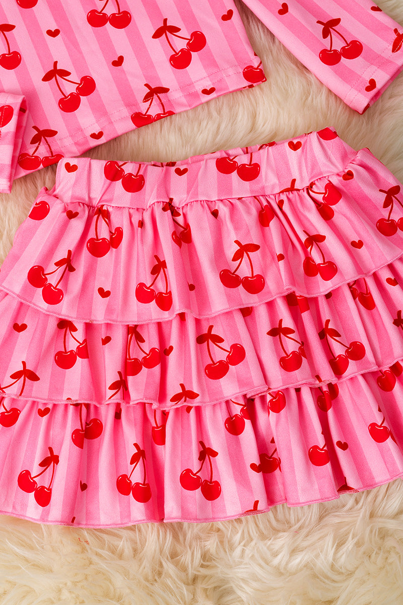 Cherry & stripe long sleeve top & skort.