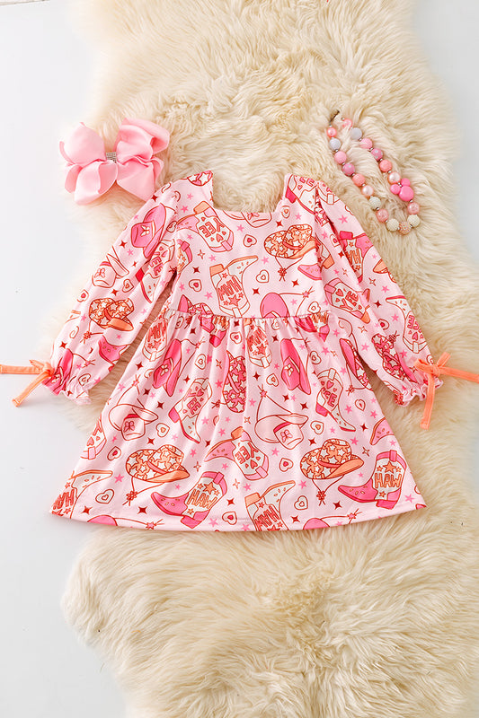 Yee Haw! Pink & orange western printed dress. DRG52621