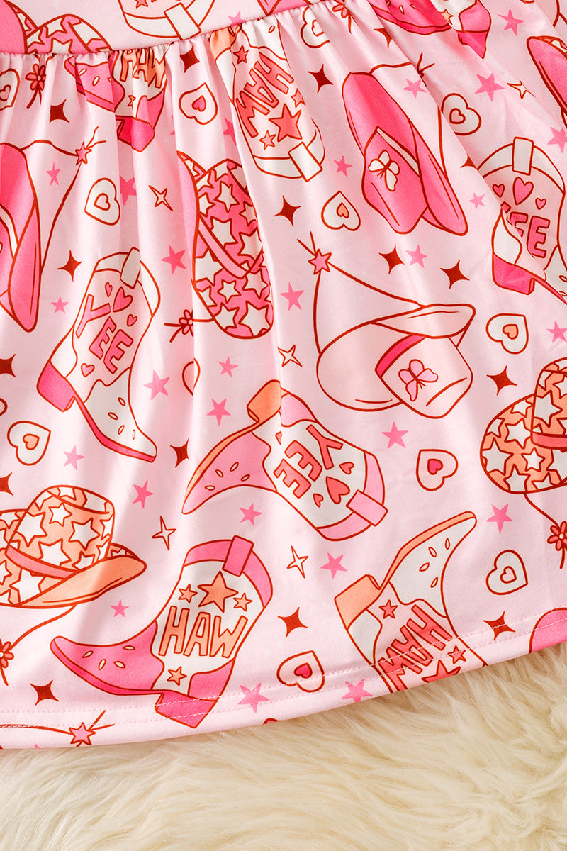Yee Haw! Pink & orange western printed dress. DRG52621