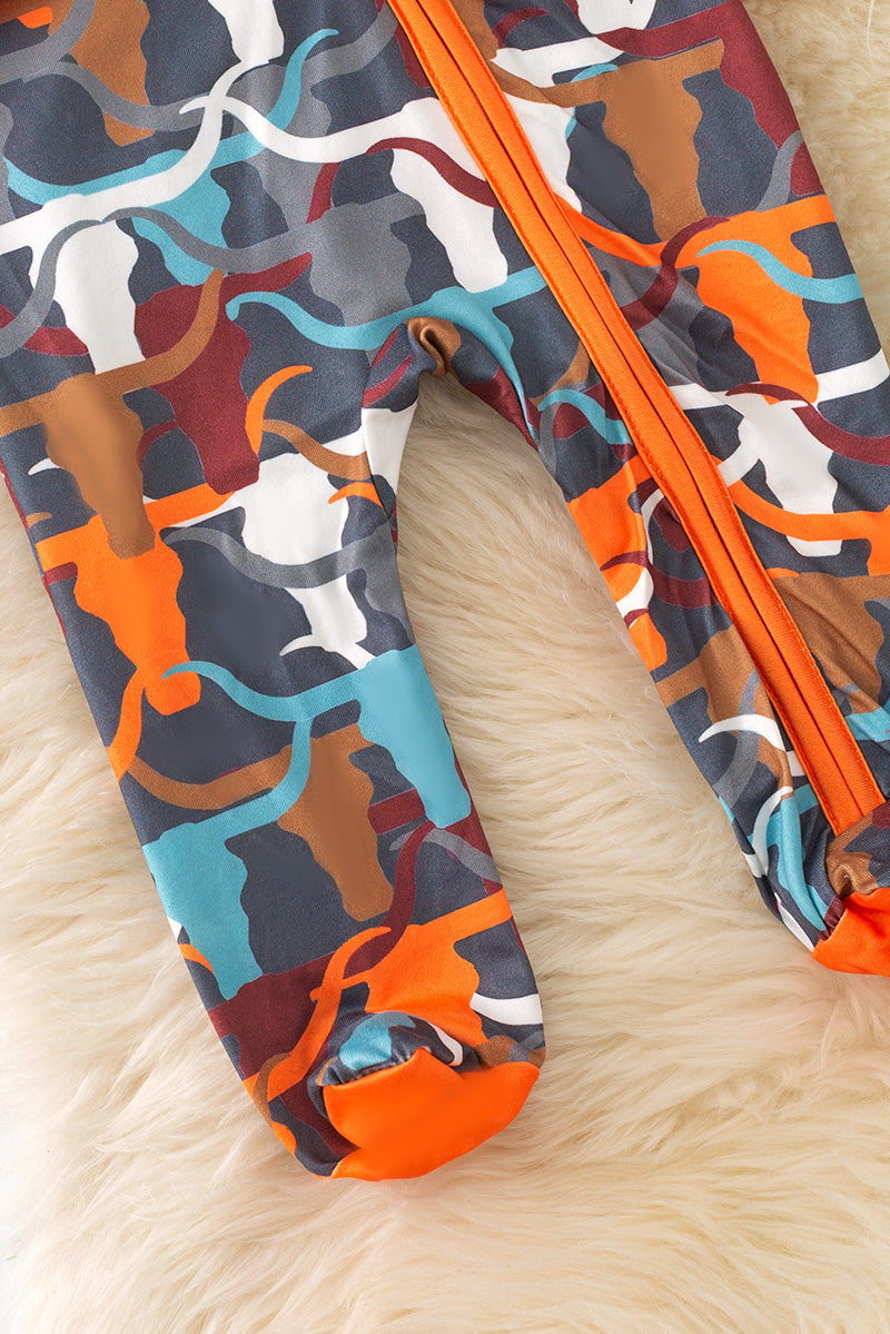 Multi-Color longhorn printed baby bodysuit.