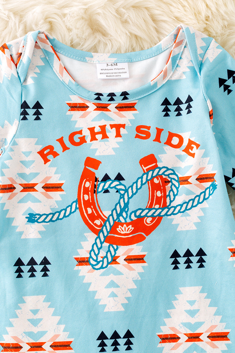 Mint aztec printed boys bodysuit with footie.