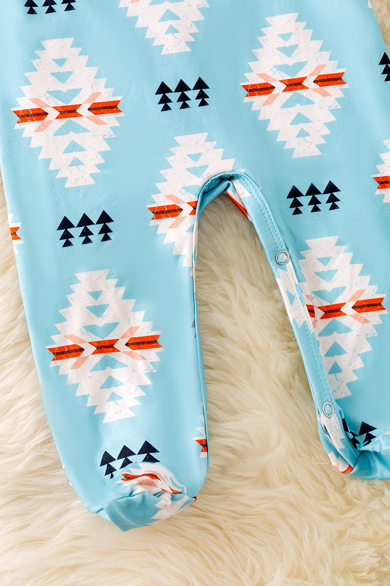 Mint aztec printed boys bodysuit with footie.