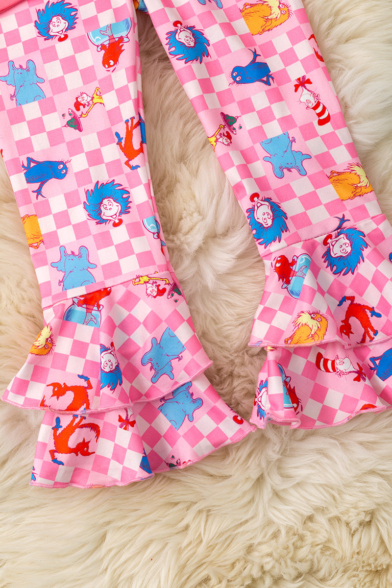 Pink ruffle sleeve Dr. S multi printed 2 piece set