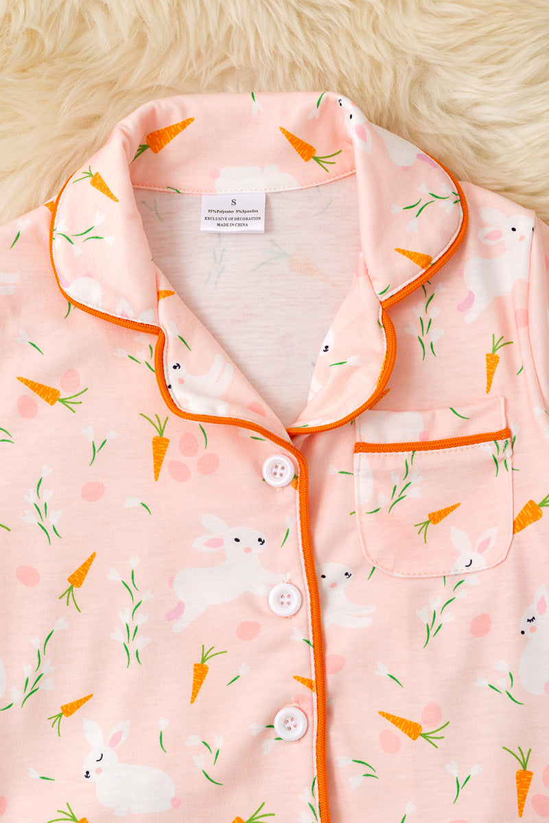 Girls coral Easter bunny pajamas.