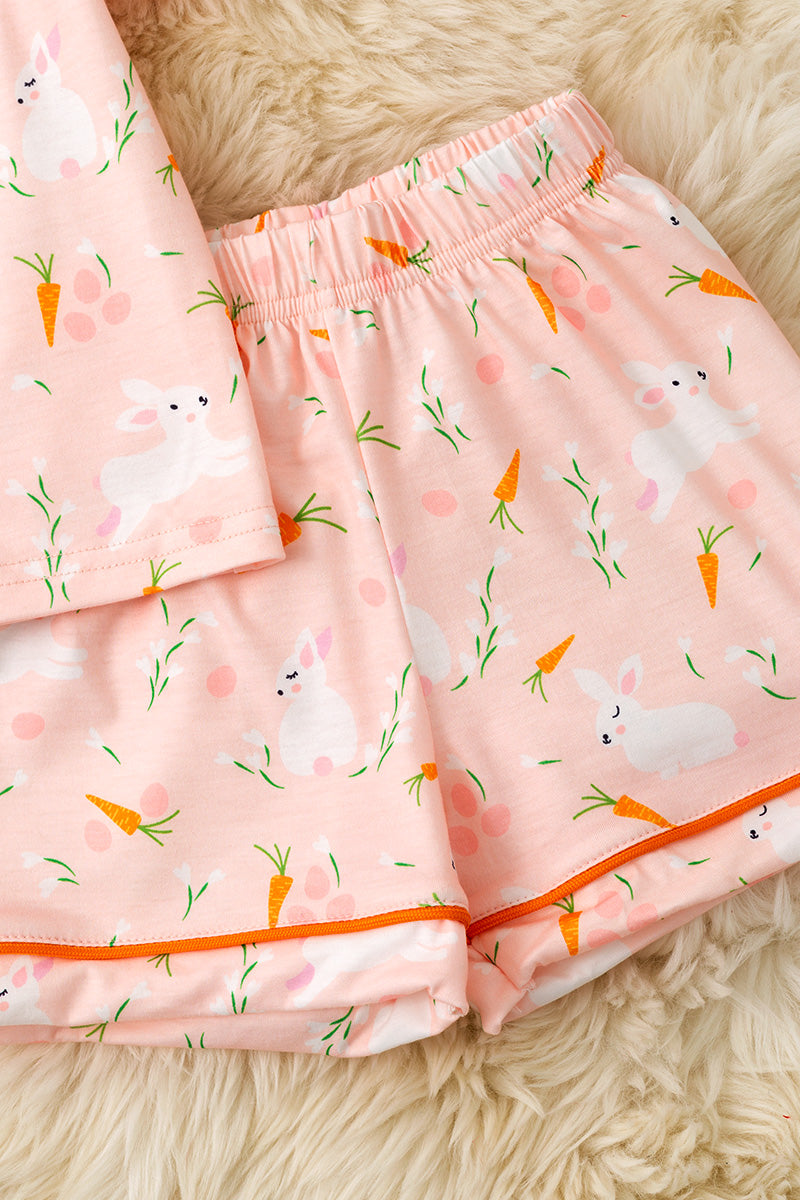 Girls coral Easter bunny pajamas.
