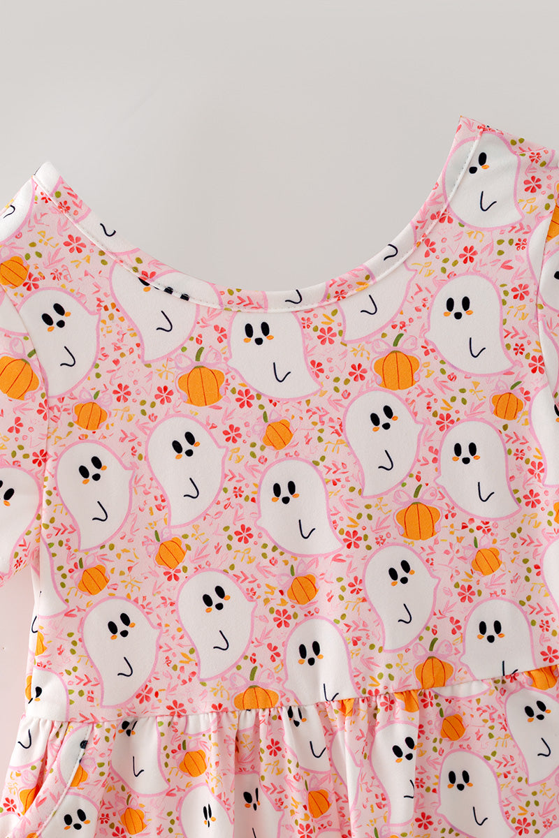 Lt. Pink ghost & pumpkin printed girls jumpsuit with pockets. PNG60537 -S-