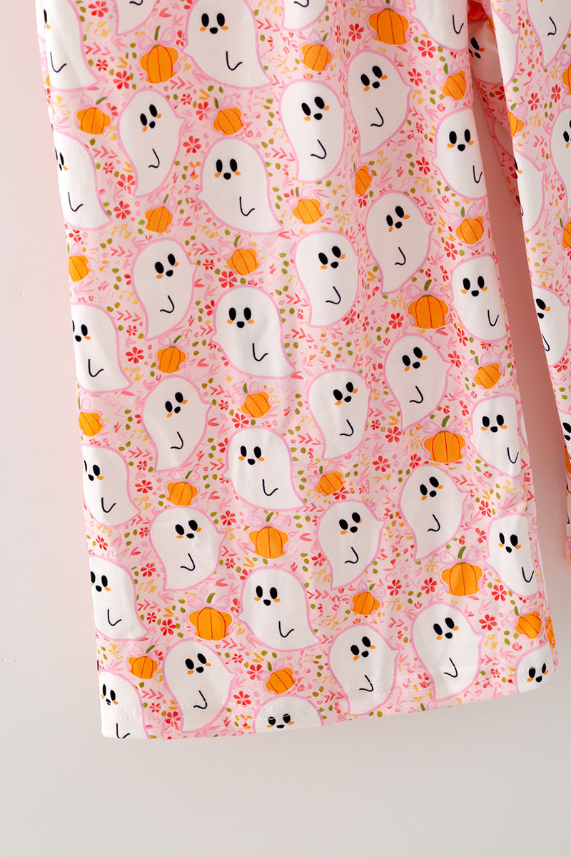 Lt. Pink ghost & pumpkin printed girls jumpsuit with pockets. PNG60537 -S-