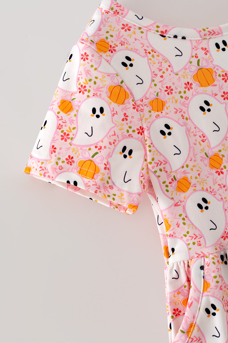 Lt. Pink ghost & pumpkin printed girls jumpsuit with pockets. PNG60537 -S-