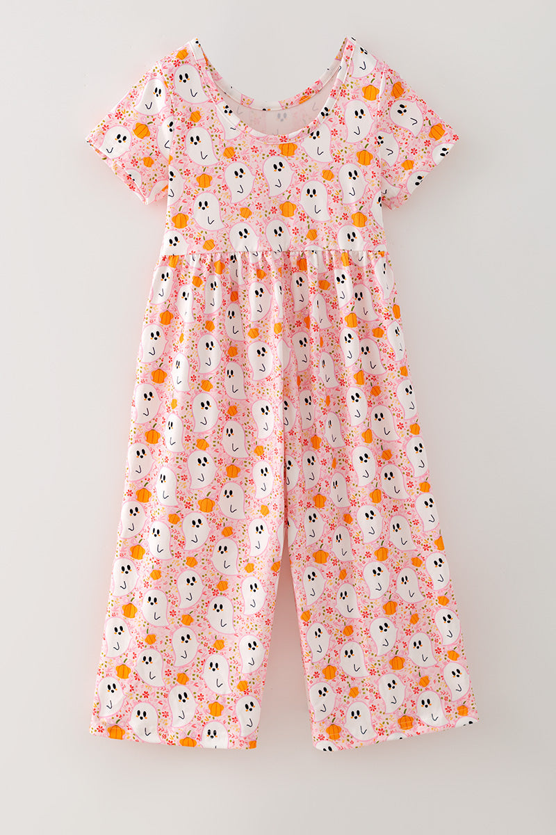 Lt. Pink ghost & pumpkin printed girls jumpsuit with pockets. PNG60537 -S-