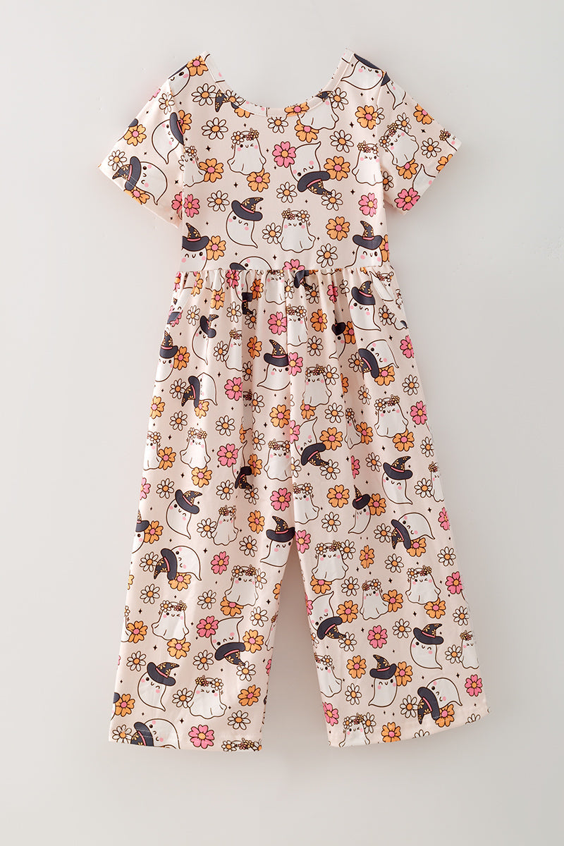 Floral & ghost printed girls jumpsuit with pockets. PNG60538 -M-