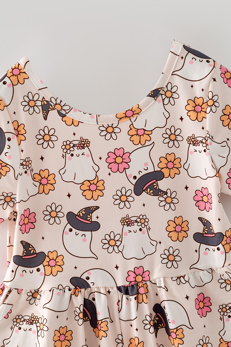 Floral & ghost printed girls jumpsuit with pockets. PNG60538 -M-