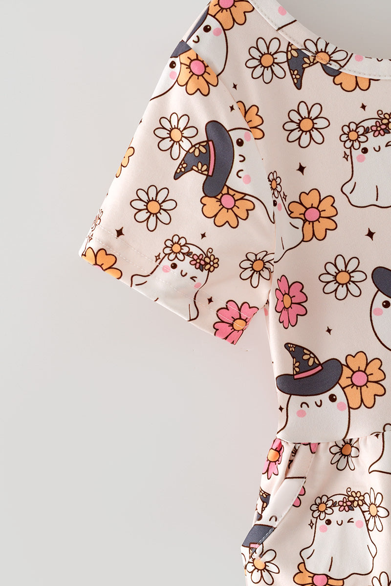 Floral & ghost printed girls jumpsuit with pockets. PNG60538 -M-