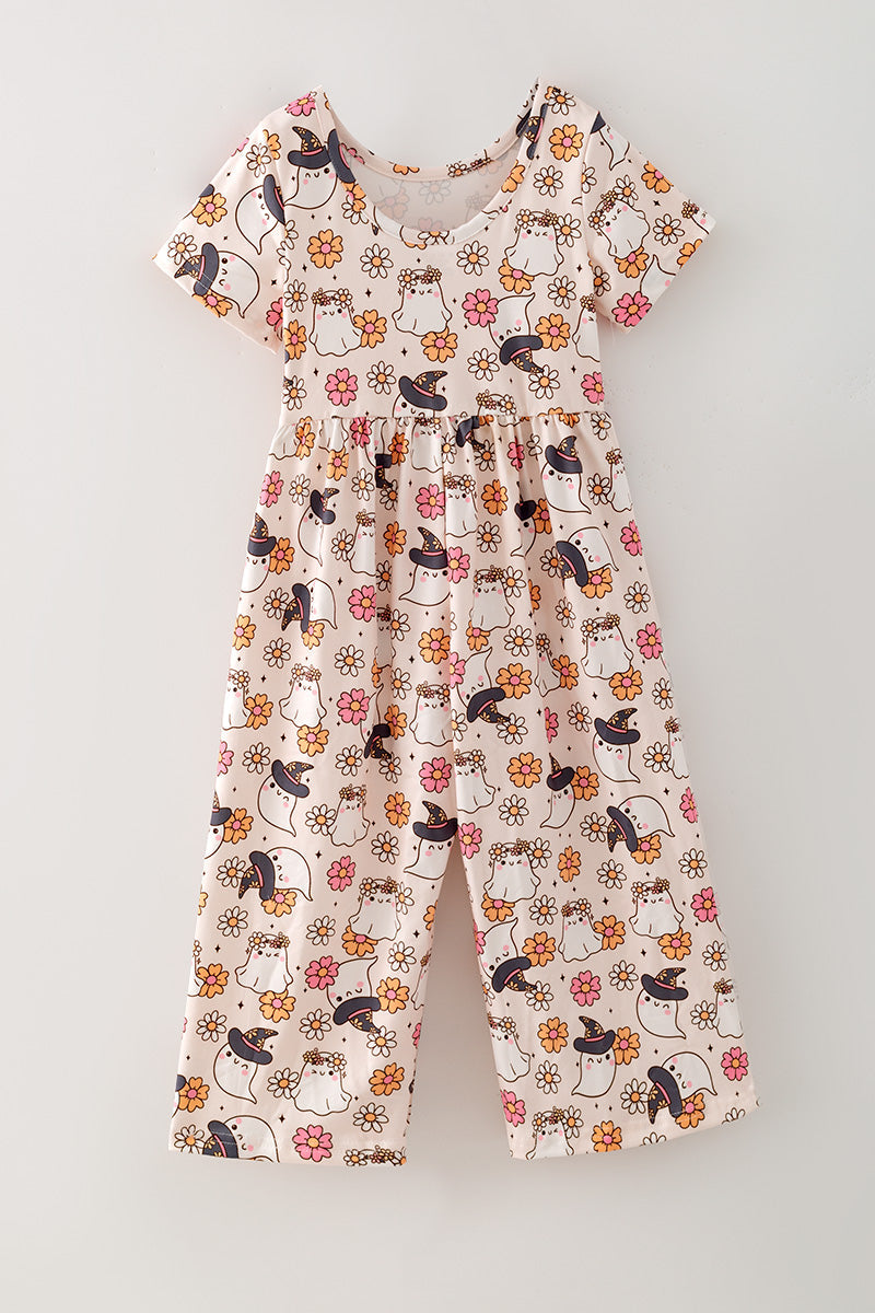 Floral & ghost printed girls jumpsuit with pockets. PNG60538 -M-