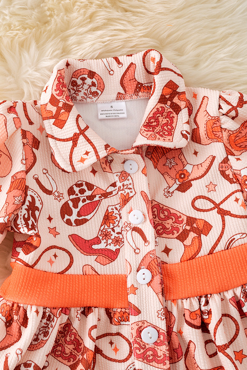 Orange tone multi printed western dress.
