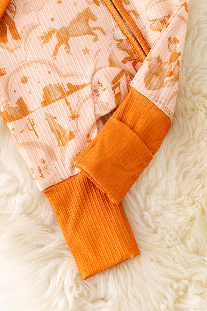 Orange multi printed western baby onesie w/zipper. (WESTERN)  RPG52749