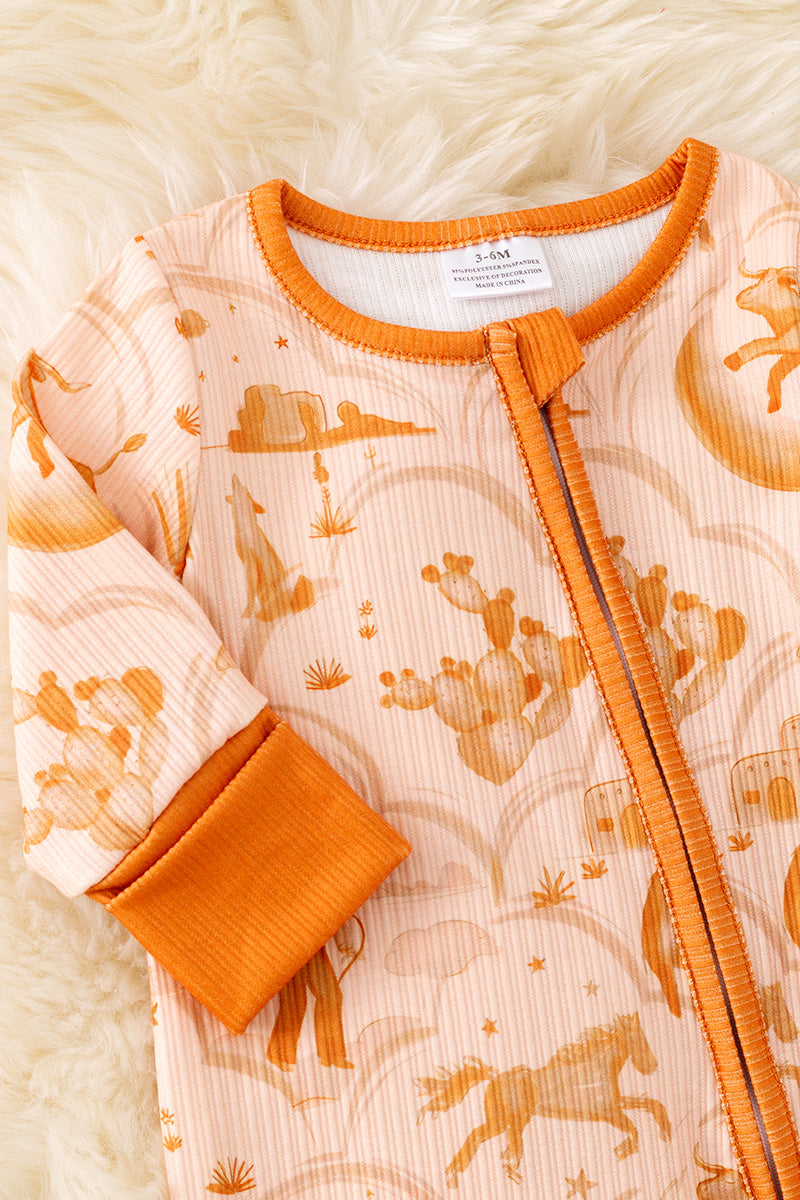 Orange multi printed western baby onesie w/zipper. (WESTERN)  RPG52749