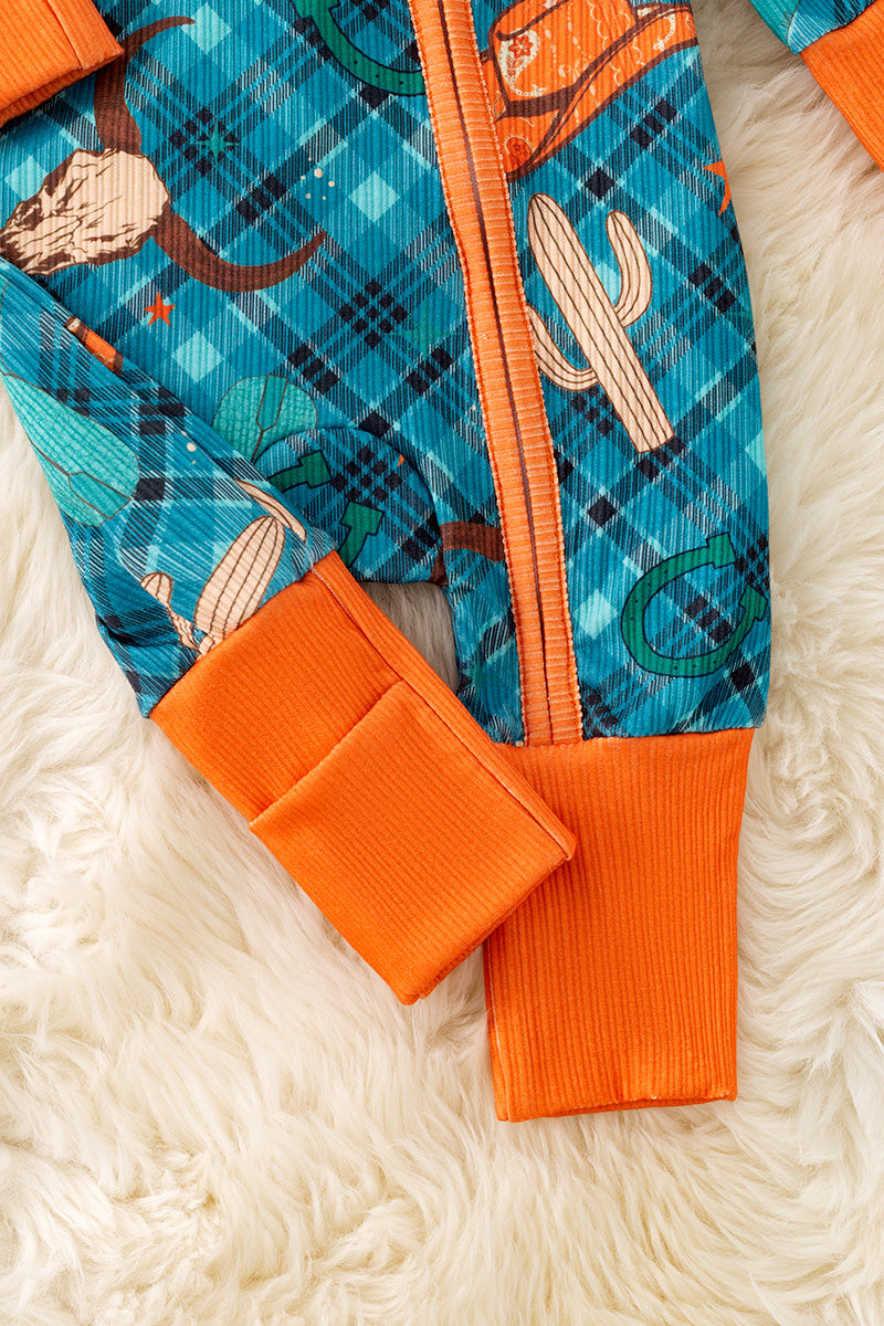 Plaid western baby bodysuit with fold over footie.