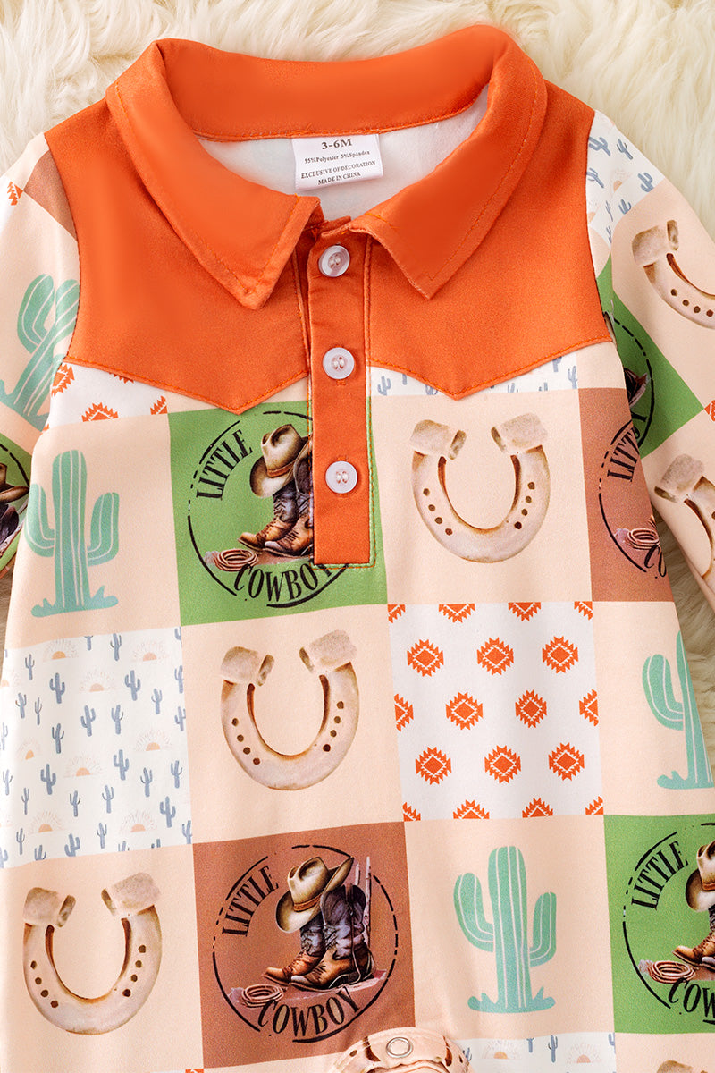 Multi printed western baby bodysuit w/snapps. (WESTERN)  RPB50324