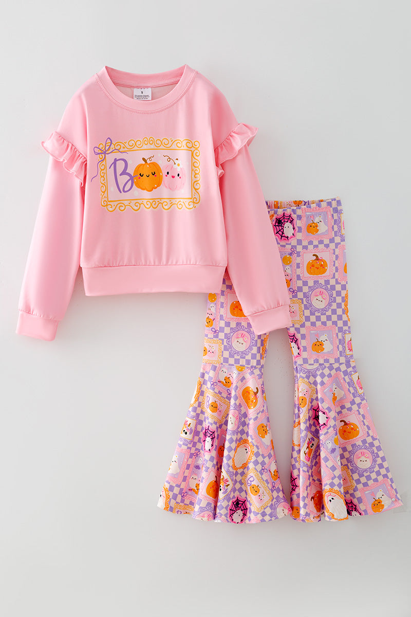 Boo" Pink Sweatshirt with checkered bell bottoms. OFG63143 MON