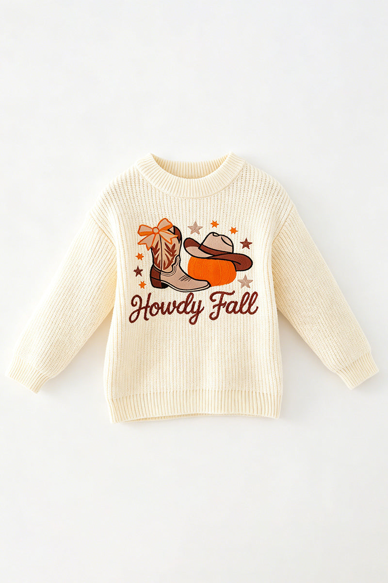 Howdy Fall embroidered knit sweater. TPG60422