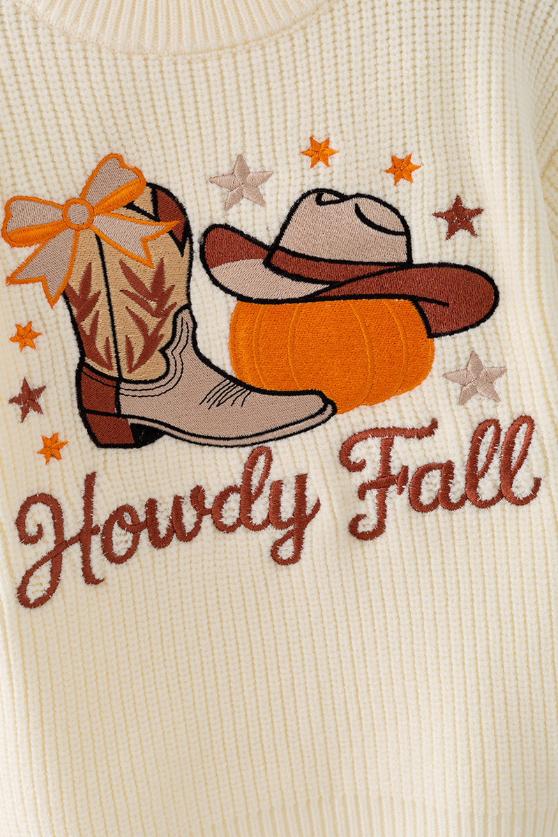 Howdy Fall embroidered knit sweater. TPG60422