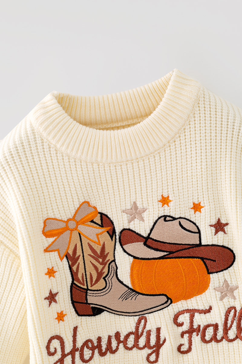 Howdy Fall embroidered knit sweater. TPG60422